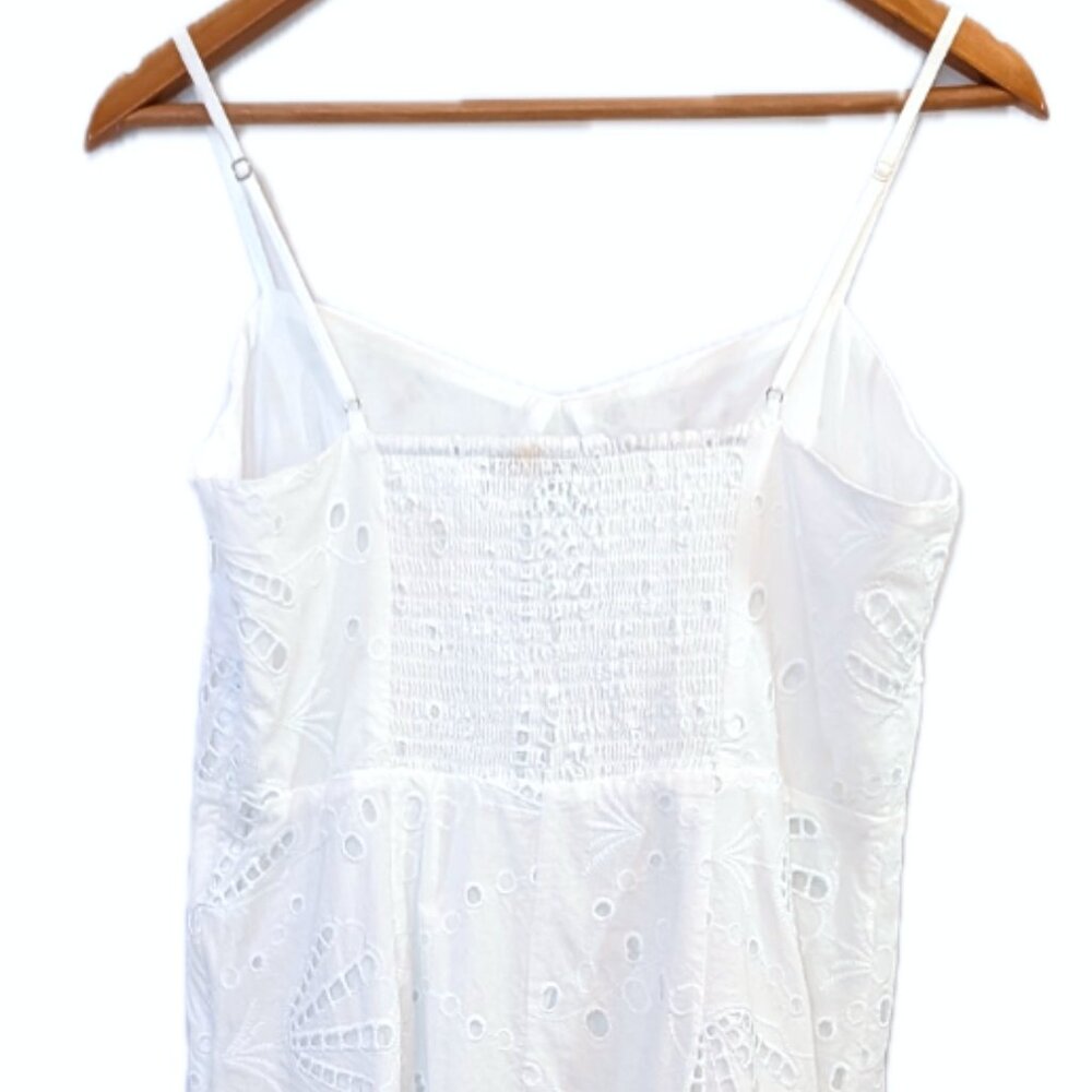 LOFT | White Shell Eyelet Midi Dress Spaghetti Straps | Size 10P - Picture 8 of 14
